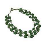 Glass Beads Green Multi-Strand Necklace-Oval Knot Your Ordinary Glass Multi-Strand Necklac...