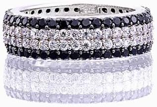 Sterling Silver Micro Pave Four Rows Black/White Round Cubic Zirconia Women's Eternity Band SPJ