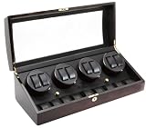 Ebony Wood Finish 8 Watch Winder With 9 Additional Watch Storage Spaces, Four Turntables With 4 Program Settings.