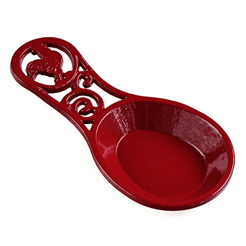 Red Rooster Enameled Cast Iron 7.5 Inch Kitchen Utensil and Spoon Rest