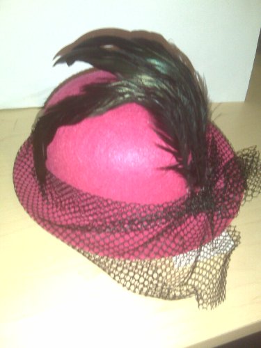 Ladies Pink Mini Fedora Hat with Black Feather