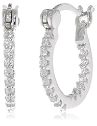 Platinum Plated Sterling Silver Simulated Diamond Inside Out Hoop Earrings