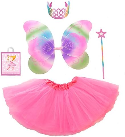 Rainbow Fairy Princess Costume Set with Double Layered Wings and Our Tote Bag