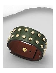 Olive Drab Leather Bracelet In White Base