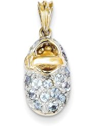 14k Yellow Gold & Rhodium Prong-Set March/Aquamarine Baby Shoe Charm