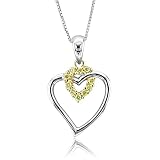14k Two Tone Gold Yellow Diamond Heart Pendant Necklace - 0.10 carat