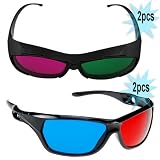 GTMax 2x 3D Magenta/Green Glasses (Black cover style) + 2x 3D Red/Cyan Glasses (Anaglyph style) for watching 3D Movies (Pirates of the Caribbean: The Avengers(2012) / On Stranger Tides / Ice Age 3 Dawn of The Dinosaurs 3D) and Playing Games on TV/Monitor Flat Screens.