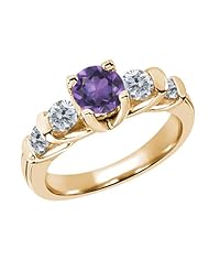 1.63 Ct Round Purple Amethyst G/H Diamond 18K Yellow Gold Ring