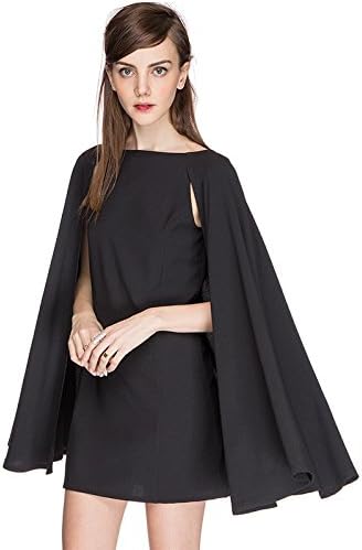 Women's Summer Casual Boat Neck Sleeveless Cape Cloak Dress Black XL