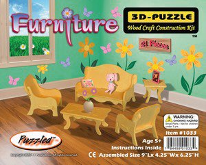 Puzzled Furniture Set Small 3D Natural Wood Puzzles (21 Piece)