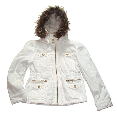 Girls Twill Ruffle Faux Fur Lined Jacket