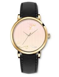 SPRAWL Aanalog Fashion Series Gold Ladies Watches of Genuine Black Leather Strap,Unique Wrist Watch for Women Girls Designed with Nature in pastel pink grid