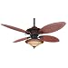 Hunter Fan 23895 4-Blade 56-Inch Royal Palm Ceiling Fan with Faux Plantation Leather Finish and Antique Black Trim Image