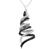 10k White Gold Black and White Diamond Pendant (1/2 cttw, I-J Color, I2-I3 Clarity), 18