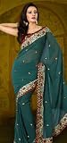 Indian Traditional Deep Green Faux Georgette Saree Sari Belly Wrap with Blouse