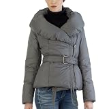 Jessie G. Women's Wide Collar Short Down Jacket in Black or Dark Gray