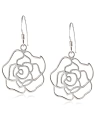 Sterling Silver Medium Open Rose Drop French Wire Earrings