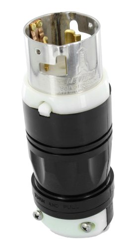 Leviton CS6365C 50 Amp, 125/250 Volt AC, Black & White Locking Plug, Industrial Grade, Grounding, California-Style, Black-White