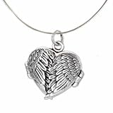 925 Sterling Silver Angel Heart Guardian Angel Wing Locket Pendant Necklace