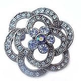 Trinket Platinum-Plated Swarovski Crystal Blue Enamel Flower Pin/ Brooch