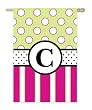 Monogram Peppy Pink & Green Polka Dot Double Sided Regular Size Flag - C Monogram Peppy Pink & Green Polka Dot Double Sided Regular Size Flag - C