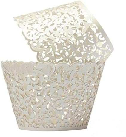 100pcs Cupcake Wrappers Filigree Artistic Baking Cake Paper Cups Little Vine Lace Laser Cut Liner Baking Cup Muffin Case Trays for Wedding Party Birthday Decoration (Cream White)