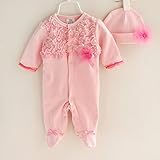 （ナイス　ディズ）Nice Days　レースレース花模様　可愛いベビーロンパー　ジャンプスーツ　赤ちゃん満月、百日祝い　春秋冬に適用 (L, ピンク)