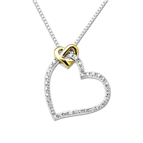Sterling Silver and 14k Yellow Gold Diamond Heart Pendant (0.09 cttw - I-J Color - I3 Clarity) - 18