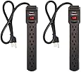 AmazonBasics 6-Outlet Surge Protector Power Strip 2-Pack, 200 Joule - Black