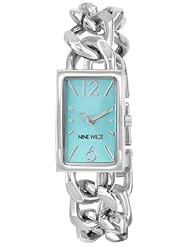 Nine West Womens NW/1575TLSB Silver-Tone and Teal Link Bracelet Watch