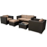 Outdoor Patio Wicker Sofa Sectional Malibu 5 Piece Set in Espresso/Mocha - 12 Color Options!