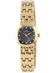 Lucien Piccard Womens 12012-YG-01MOP Teide Black Mother-Of-Pearl Dial Crystal Accented Gold Ion-Plated Stainless Steel Watch