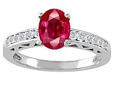 1.62 cttw Genuine Lab Created Ruby and Diamond Solitaire Engagement Ring - 14kt White Gold
