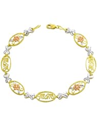 10 Karat Tri-color Gold Flowers & Mom Bracelet (7.25 inch)