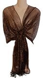 Sheer Brown with Gold Lurex Fringed Evening Wrap Shawl for Prom Wedding Formal