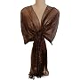 Sheer Brown with Gold Lurex Fringed Evening Wrap Shawl for Prom Wedding Formal