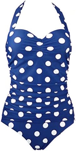 Cocoship 50s Retro Vintage Flora Print White Polka One Piece Swimwear Monokinis(FBA)