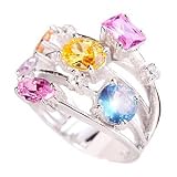 Image of Silver Ring - Multicoloured Multi Gem Cubic Zirconia and Sterling Silver Ring