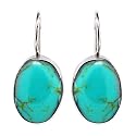 Sterling Silver Turquoise Inlay Oval Drop Earrings