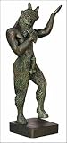 Pan Playing Lute Greek Statue, green bronze finish