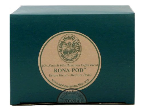 Aloha Island Coffee KONA-PODS - Estate Blend Medium Roast, Kona Hawaiian Blend Coffee Pods, 24 Count Box