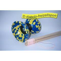 Harlekin Diabolo Mittel + Holzhandst�be / blau-gelb