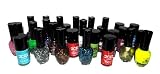 28 Neon Glitter & Crackle Multi Style Combination Color Nail Lacquer Combo Set + 6 Sets of Fruit Scented Nail Polish Remover
