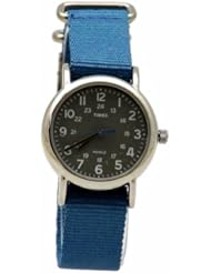 Timex Womens T2N913 Weekender Mid-Size Slip-Thru Blue Nylon Strap Watch