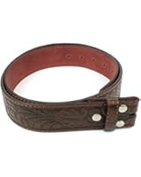 Leather Belt Strap with Embossed Western Scrollwork 1.5" Wide with Snaps