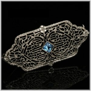 10k White Gold Filigree Created Sapphire Antique Brooch 41%2Bhx3JoxDL 10k White Gold Filigree Created Sapphire Antique Brooch