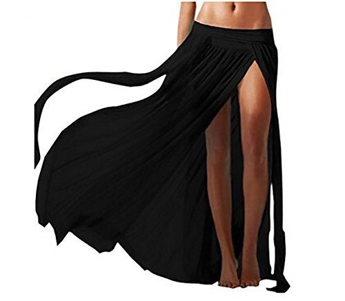 Bestyou® Women's Side Slit Mesh Maxi Skirt Swimsuit Cover Ups (Black)