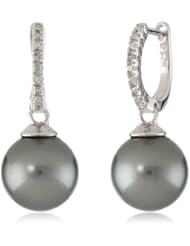 Sterling Silver 9.0-9.5mm Tahitian Cultured Pearl Earrings, (0.04 cttw, G-H Color, I2-I3 Clarity)