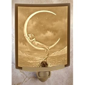 Mermaid & Moon Porcelain Lithophane Nightlight By Artist : David Delamare