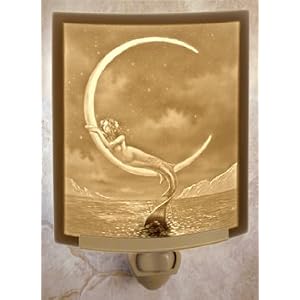 Mermaid and Moon Porcelain Lithophane Nightlight By Artist : David Delamare by 